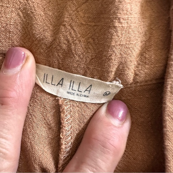 ILLA ILLA Orange /Tan High Waist Linen Blend Paperbag Pants Women’s M Boho Chic - Picture 4 of 15